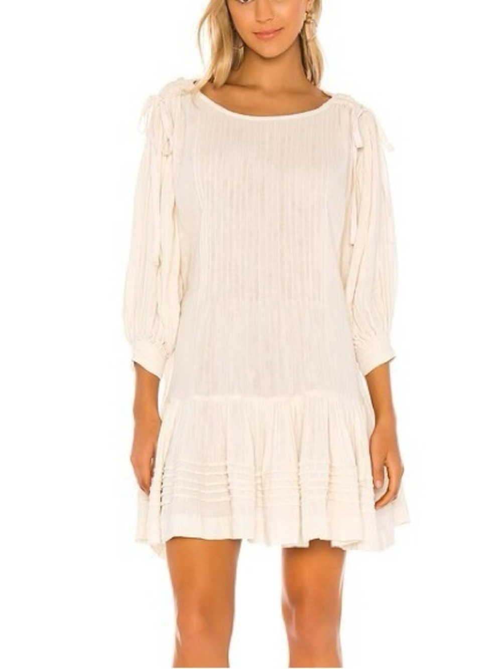 Free people washed Ashore Mini ivory ruched round neck dress